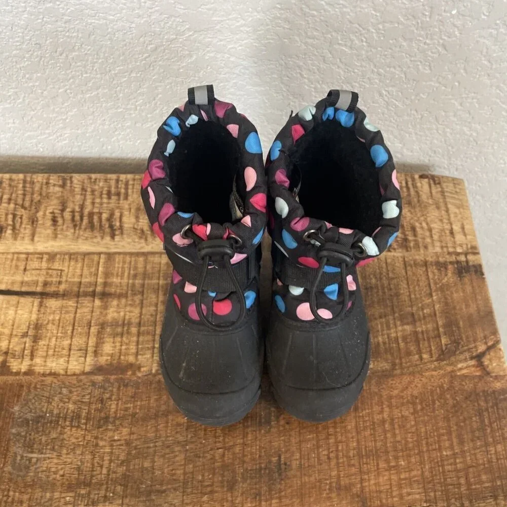Northside black rubber snow boots polka dot waterproof uppers toddler girl 7